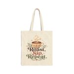 Roast Sip Repeat Coffee Tote Bag — Canvas Coffee Lover Grocery Tote