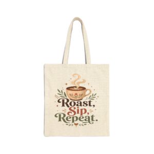 Roast Sip Repeat Coffee Tote Bag — Canvas Coffee Lover Grocery Tote