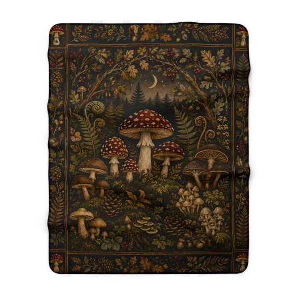 Mushroom Forest Sherpa Blanket – Cozy Woodland Fleece Throw