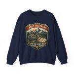Vintage Mountain Camping Crewneck — "Map the Peaks / Camp the Quiet Miles"