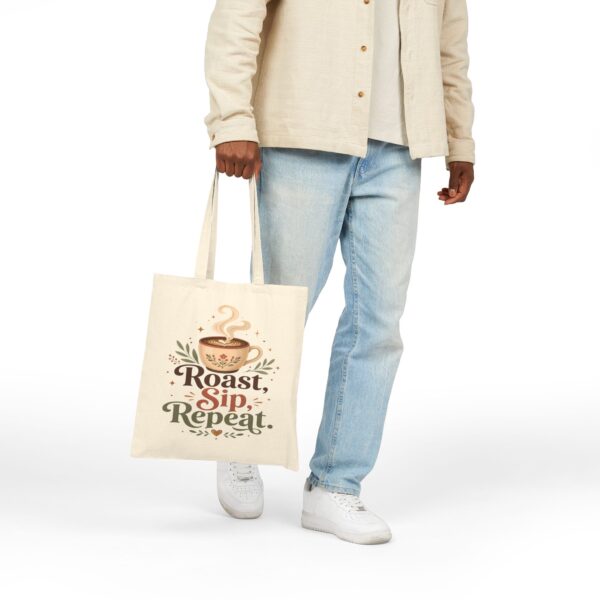 Roast Sip Repeat Coffee Tote Bag — Canvas Coffee Lover Grocery Tote