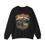 Vintage Mountain Camping Crewneck — "Map the Peaks / Camp the Quiet Miles"