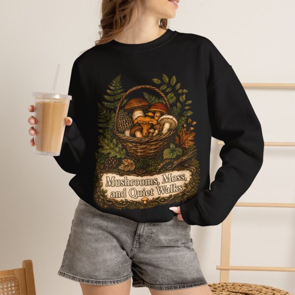 Mushroom Basket Sweatshirt — "Mushrooms, Moss, and Quiet Walks" Cozy Nature Crewneck