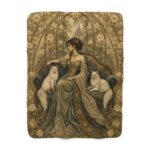 Art Nouveau Queen with White Cats Sherpa Fleece Blanket — Elegant Decorative Throw