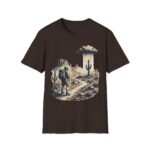 Desert hiker with lone raining cactus T-Shirt | Monochrome screenprint