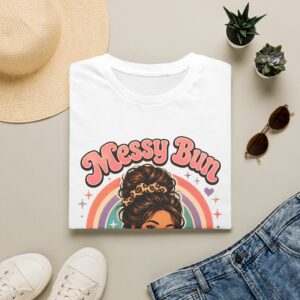Messy Bun Magic Retro Rainbow Hair Lover T‑Shirt