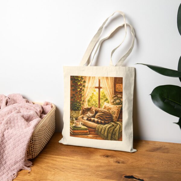 Cozy Window Cat Canvas Tote Bag — Cute Cat Lovers Cotton Canvas Tote