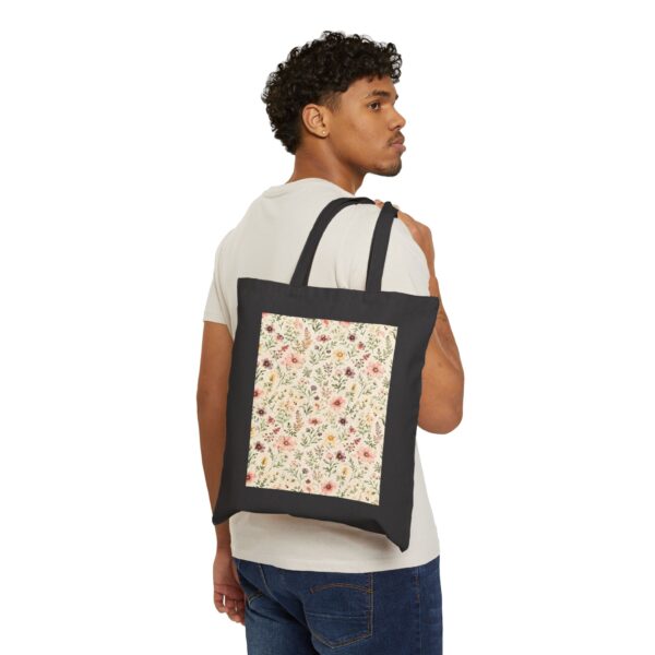 Vintage Wildflower Pattern Tote Bag | Floral Canvas Market Bag
