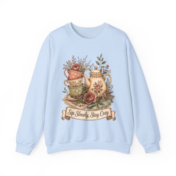 Vintage Tea Floral Crewneck Sweatshirt — “Sip Slowly, Stay Cozy”