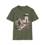 Desert hiker with lone raining cactus T-Shirt | Monochrome screenprint