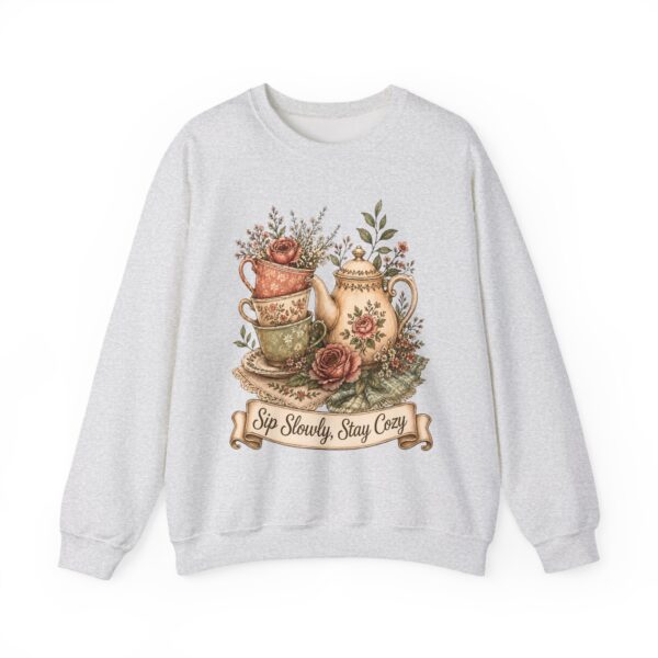 Vintage Tea Floral Crewneck Sweatshirt — “Sip Slowly, Stay Cozy”