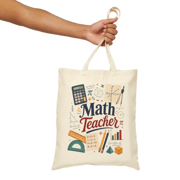Math Teacher Canvas Tote Bag — Cute School Supplies Design