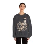 Desert Hiker with Lone Raincloud Crewneck Sweatshirt | Western Cactus Illustration