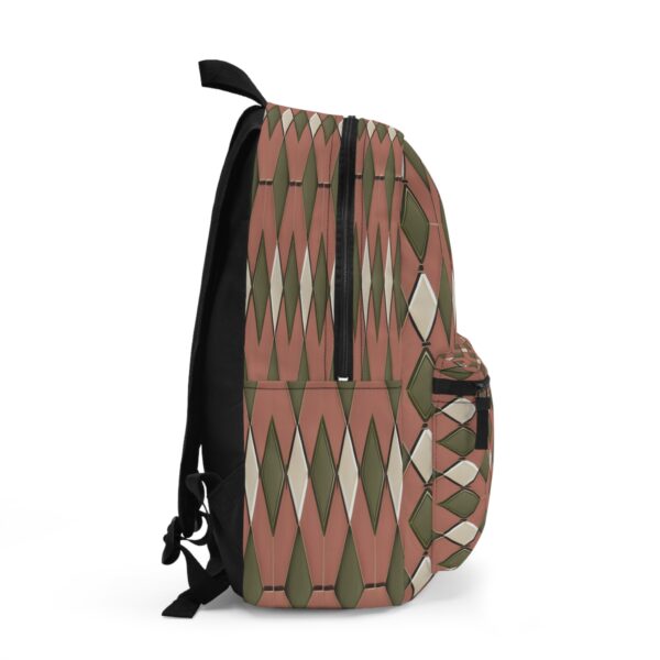 Backpack - Olive Green and White Diamond Geometric Pattern Print