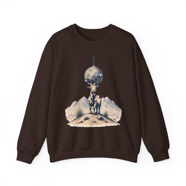 Goat Disco Crewneck Sweatshirt — Retro Disco Ball Farm Graphic