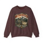 Vintage Mountain Camping Crewneck — "Map the Peaks / Camp the Quiet Miles"