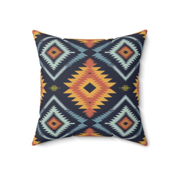 Square Pillow - Navy Blue, Orange, Yellow, Light Blue, and Silver Aztec Southwestern Pattern Design