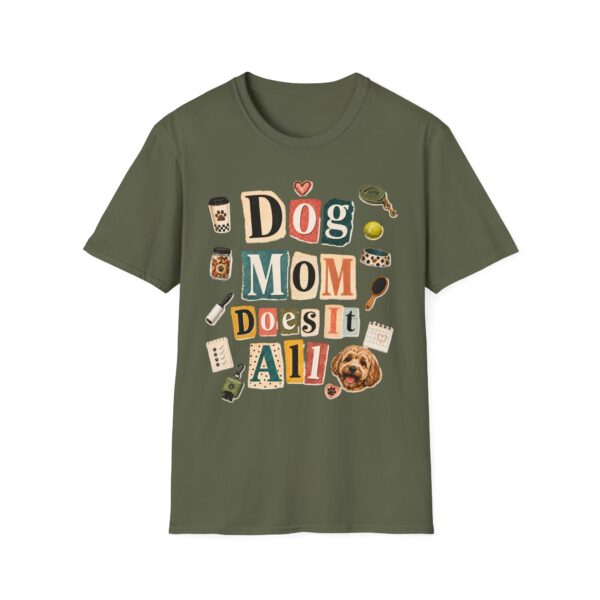 Dog Mom T-Shirt — "Dog Mom Does It All" Playful Collage Tee for Pet Lovers