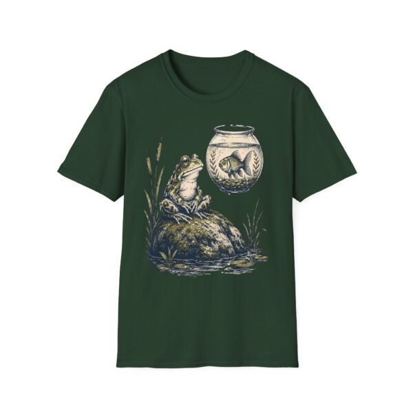 Vintage Frog & Floating Fishbowl T-Shirt — Whimsical Nature Tee