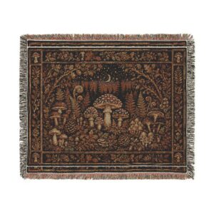 Mushroom Forest Woven Blanket — Cozy Boho Throw for Nature Lovers