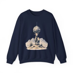 Goat Disco Crewneck Sweatshirt — Retro Disco Ball Farm Graphic