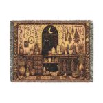 Woven Blanket - Folk Art Black Cats Moonlit Apothecary Kitchen Scene