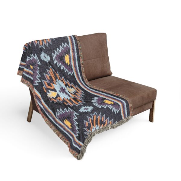Woven Blanket - Aztec Southwestern Gold Pink Light Blue Black Print