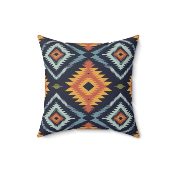 Square Pillow - Navy Blue, Orange, Yellow, Light Blue, and Silver Aztec Southwestern Pattern Design
