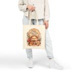 Canvas Tote Bag - Vintage Floral Coffee Cup Design (Latte Art)