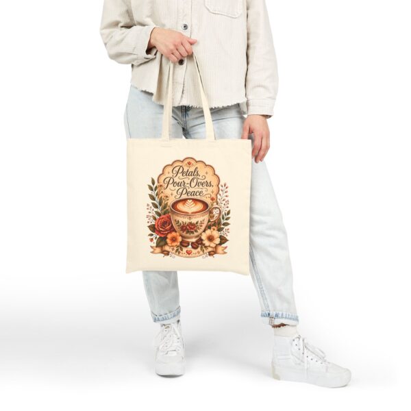 Canvas Tote Bag - Vintage Floral Coffee Cup Design (Latte Art)