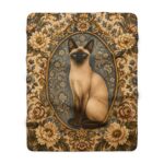 Siamese Cat Vintage Floral Sherpa Blanket