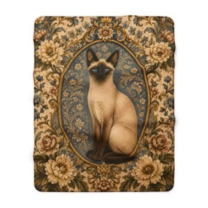 Siamese Cat Vintage Floral Sherpa Blanket
