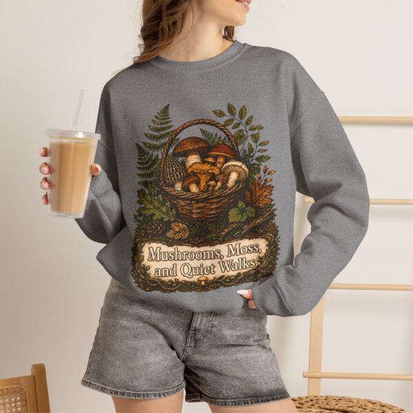 Mushroom Basket Sweatshirt — "Mushrooms, Moss, and Quiet Walks" Cozy Nature Crewneck