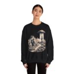 Desert Hiker with Lone Raincloud Crewneck Sweatshirt | Western Cactus Illustration