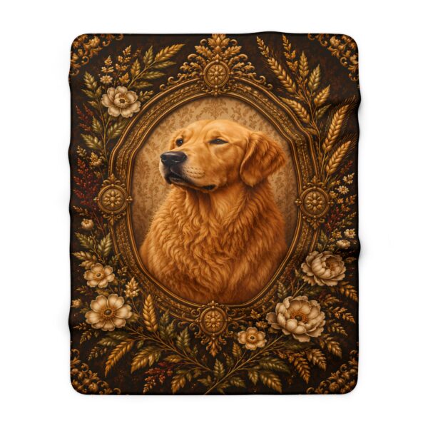 Golden Retriever Vintage Floral Portrait Sherpa Fleece Blanket — Cozy Throw