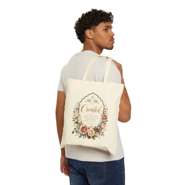 Floral Scripture Quote Cotton Canvas Tote