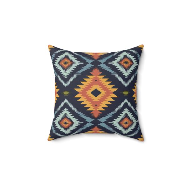 Square Pillow - Navy Blue, Orange, Yellow, Light Blue, and Silver Aztec Southwestern Pattern Design
