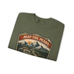 Vintage Mountain Camping Crewneck — "Map the Peaks / Camp the Quiet Miles"
