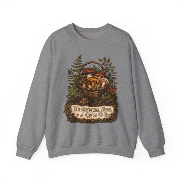 Mushroom Basket Sweatshirt — "Mushrooms, Moss, and Quiet Walks" Cozy Nature Crewneck