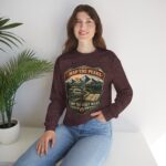 Vintage Mountain Camping Crewneck — "Map the Peaks / Camp the Quiet Miles"