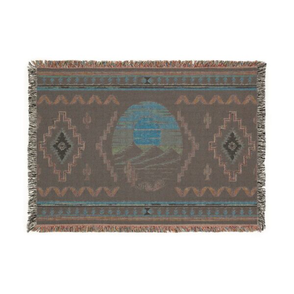 Woven Blanket - Southwestern Mountain Scene Blanket with Geometric Shapes