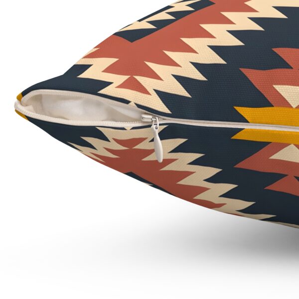 Square Pillow - Aztec Southwestern Print Design in Navy Blue, Burnt Orange, Yellow, and White
