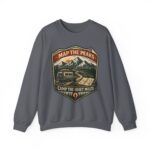 Vintage Mountain Camping Crewneck — "Map the Peaks / Camp the Quiet Miles"