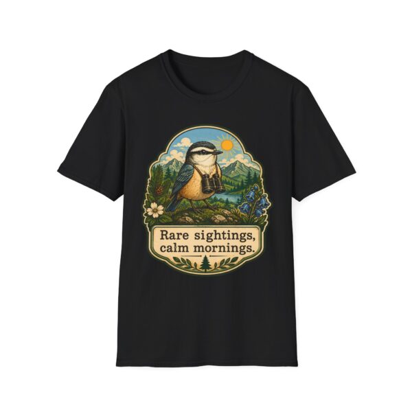 Rare Sightings Calm Mornings bird illustration T-Shirt | nature hiking outdoors