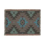 Woven Blanket - Aztec Southwestern Pattern Print in Navy Blue, Burnt Orange, Yellow, Gold, and White