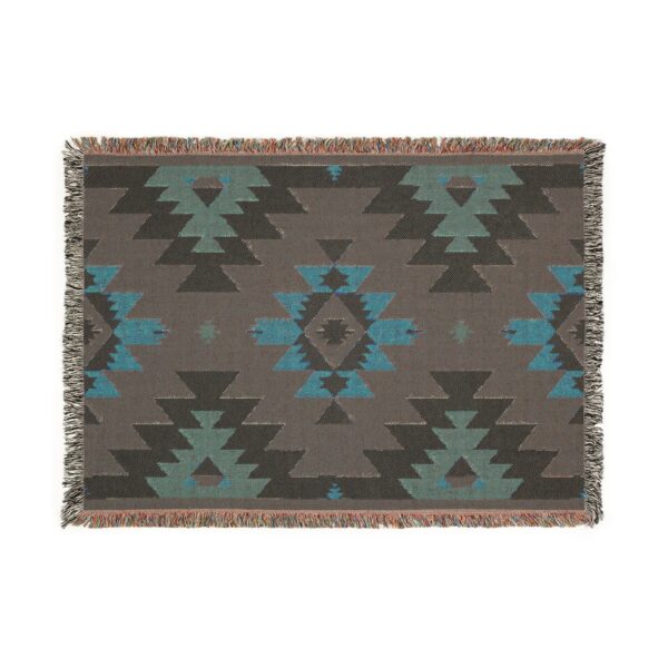 Woven Blanket - Aztec Southwestern Pattern Print in Navy Blue, Burnt Orange, Yellow, Gold, and White