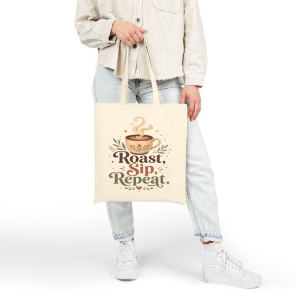 Roast Sip Repeat Coffee Tote Bag — Canvas Coffee Lover Grocery Tote