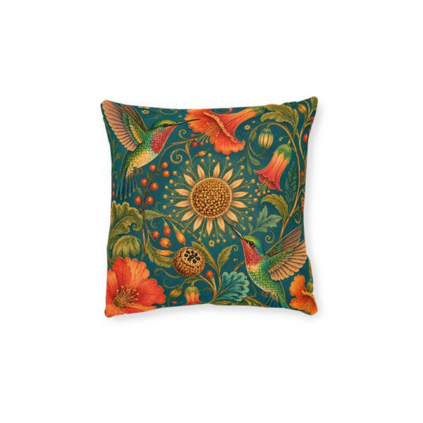 Sunflower & Hummingbird Floral Square Pillow | Vintage Garden Teal Accent