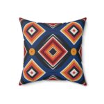 Square Pillow - Blue, Black, Orange, and Yellow Diamond Print