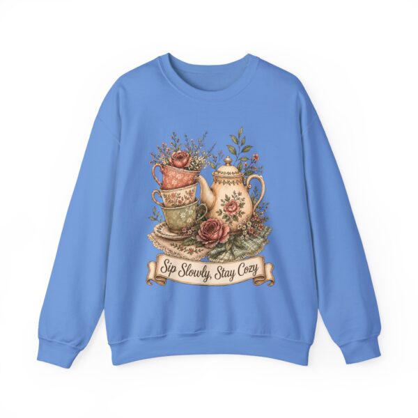 Vintage Tea Floral Crewneck Sweatshirt — “Sip Slowly, Stay Cozy”